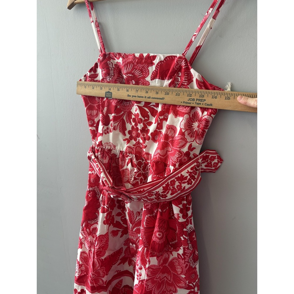 Joie Dress Womens 6 Red White Floral Smocked Square Neck Belted Sundress - Picture 4 of 6